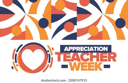 Teacher Appreciation Week in May. Celebrated annual in United States. In honour of teachers who hard work and teach our children. School and education. Student learning concept. Vector illustration