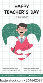Teacher appreciation week poster. Happy teachers day background. Illustration students hugging teacher