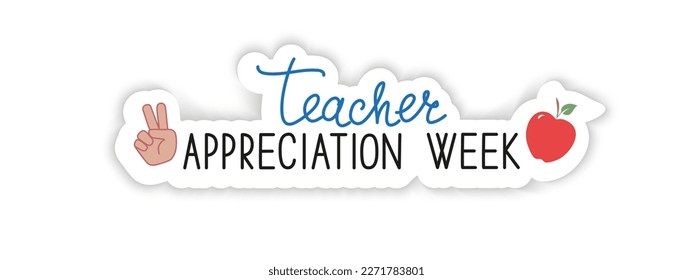 Teacher Appreciation Week school banner. Text, hand and red apple on a white background, vector.