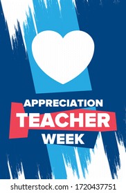 Teacher Appreciation Week in United States. Celebrated annual in May. In honour of teachers who hard work and teach our children. School and education. Student learning concept. Vector illustration
