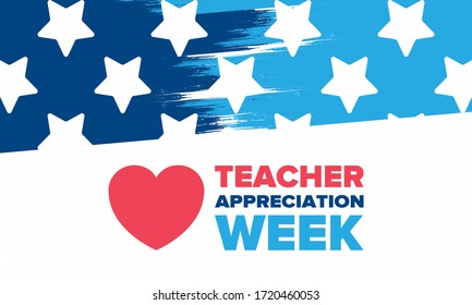 Teacher Appreciation Week in United States. Celebrated annual in May. In honour of teachers who hard work and teach our children. School and education. Student learning concept. Vector illustration