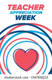 Teacher Appreciation Week in United States. Celebrated annual in May. In honour of teachers who hard work and teach our children. School and education. Student learning concept. Vector illustration