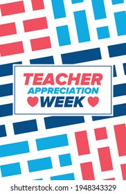 Teacher Appreciation Week in United States. Celebrated annual in May. In honour of teachers who hard work and teach our children. School and education. Student learning concept. Vector illustration