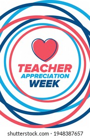Teacher Appreciation Week in United States. Celebrated annual in May. In honour of teachers who hard work and teach our children. School and education. Student learning concept. Vector illustration