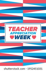 Teacher Appreciation Week in United States. Celebrated annual in May. In honour of teachers who hard work and teach our children. School and education. Student learning concept. Vector illustration