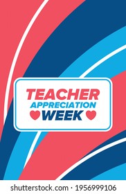 Teacher Appreciation Week in United States. Celebrated annual in May. In honour of teachers who hard work and teach our children. School and education. Student learning concept. Vector illustration