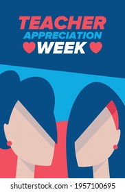 Teacher Appreciation Week in United States. Celebrated annual in May. In honour of teachers who hard work and teach our children. School and education. Student learning concept. Vector illustration