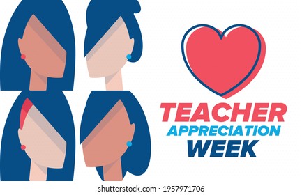 Teacher Appreciation Week in United States. Celebrated annual in May. In honour of teachers who hard work and teach our children. School and education. Student learning concept. Vector illustration