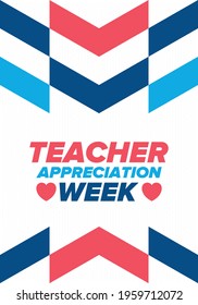 Teacher Appreciation Week in United States. Celebrated annual in May. In honour of teachers who hard work and teach our children. School and education. Student learning concept. Vector illustration