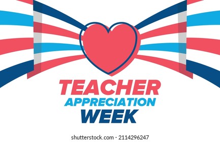 Teacher Appreciation Week in United States. Celebrated annual in May. In honour of teachers who hard work and teach our children. School and education. Student learning concept. Vector illustration