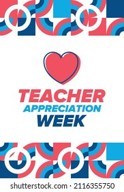 Teacher Appreciation Week in United States. Celebrated annual in May. In honour of teachers who hard work and teach our children. School and education. Student learning concept. Vector illustration