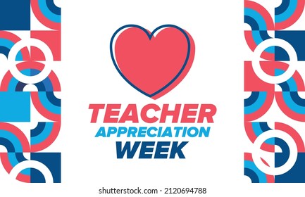 Teacher Appreciation Week in United States. Celebrated annual in May. In honour of teachers who hard work and teach our children. School and education. Student learning concept. Vector illustration