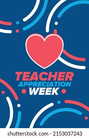 Teacher Appreciation Week in United States. Celebrated annual in May. In honour of teachers who hard work and teach our children. School and education. Student learning concept. Vector illustration