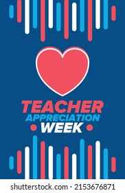 Teacher Appreciation Week in United States. Celebrated annual in May. In honour of teachers who hard work and teach our children. School and education. Student learning concept. Vector illustration