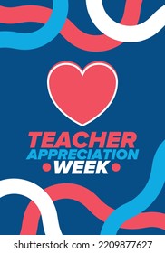 Teacher Appreciation Week in United States. Celebrated annual in May. In honour of teachers who hard work and teach our children. School and education. Student learning concept. Vector illustration