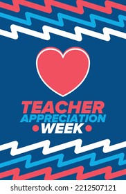 Teacher Appreciation Week in United States. Celebrated annual in May. In honour of teachers who hard work and teach our children. School and education. Student learning concept. Vector illustration