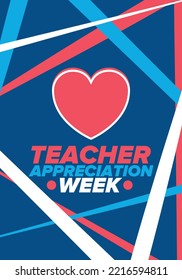 Teacher Appreciation Week In United States. Celebrated Annual In May. In Honour Of Teachers Who Hard Work And Teach Our Children. School And Education. Student Learning Concept. Vector Illustration