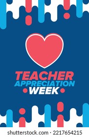 Teacher Appreciation Week In United States. Celebrated Annual In May. In Honour Of Teachers Who Hard Work And Teach Our Children. School And Education. Student Learning Concept. Vector Illustration