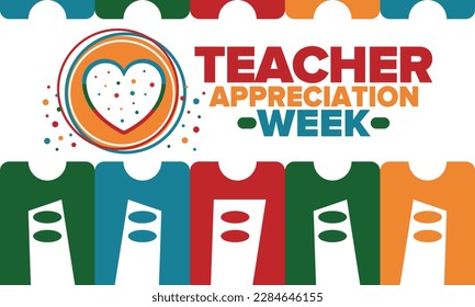 Teacher Appreciation Week in United States. Celebrated annual in May. In honour of teachers who hard work and teach our children. School and education. Student learning concept. Vector illustration