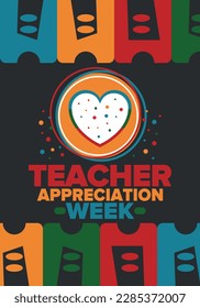 Teacher Appreciation Week in United States. Celebrated annual in May. In honour of teachers who hard work and teach our children. School and education. Student learning concept. Vector illustration