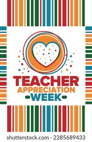 Teacher Appreciation Week in United States. Celebrated annual in May. In honour of teachers who hard work and teach our children. School and education. Student learning concept. Vector illustration