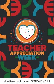 Teacher Appreciation Week in United States. Celebrated annual in May. In honour of teachers who hard work and teach our children. School and education. Student learning concept. Vector illustration
