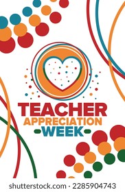 Teacher Appreciation Week in United States. Celebrated annual in May. In honour of teachers who hard work and teach our children. School and education. Student learning concept. Vector illustration