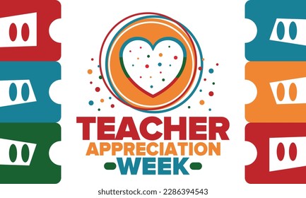 Teacher Appreciation Week in United States. Celebrated annual in May. In honour of teachers who hard work and teach our children. School and education. Student learning concept. Vector illustration