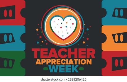 Teacher Appreciation Week in United States. Celebrated annual in May. In honour of teachers who hard work and teach our children. School and education. Student learning concept. Vector illustration