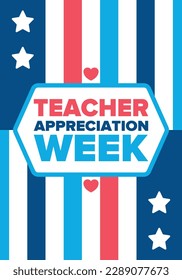 Teacher Appreciation Week in United States. Celebrated annual in May. In honour of teachers who hard work and teach our children. School and education. Student learning concept. Vector illustration