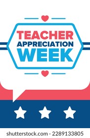 Teacher Appreciation Week in United States. Celebrated annual in May. In honour of teachers who hard work and teach our children. School and education. Student learning concept. Vector illustration