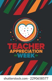 Teacher Appreciation Week in United States. Celebrated annual in May. In honour of teachers who hard work and teach our children. School and education. Student learning concept. Vector illustration