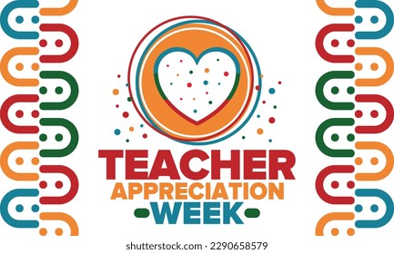 Teacher Appreciation Week in United States. Celebrated annual in May. In honour of teachers who hard work and teach our children. School and education. Student learning concept. Vector illustration