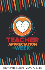 Teacher Appreciation Week in United States. Celebrated annual in May. In honour of teachers who hard work and teach our children. School and education. Student learning concept. Vector illustration