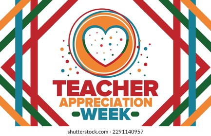 Teacher Appreciation Week in United States. Celebrated annual in May. In honour of teachers who hard work and teach our children. School and education. Student learning concept. Vector illustration