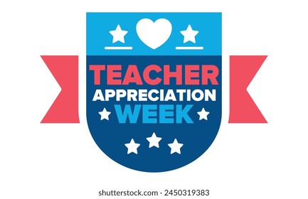 Teacher Appreciation Week in United States. Celebrated annual in May. In honour of teachers who hard work and teach our children. School and education. Student learning concept. Vector illustration