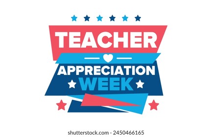 Teacher Appreciation Week in United States. Celebrated annual in May. In honour of teachers who hard work and teach our children. School and education. Student learning concept. Vector illustration