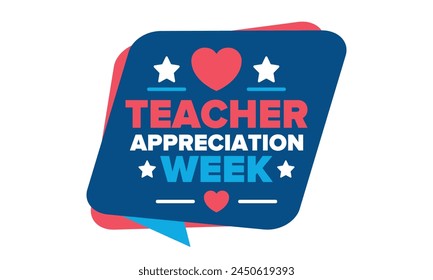 Teacher Appreciation Week in United States. Celebrated annual in May. In honour of teachers who hard work and teach our children. School and education. Student learning concept. Vector illustration