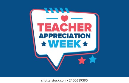 Teacher Appreciation Week in United States. Celebrated annual in May. In honour of teachers who hard work and teach our children. School and education. Student learning concept. Vector illustration