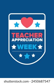 Teacher Appreciation Week in United States. Celebrated annual in May. In honour of teachers who hard work and teach our children. School and education. Student learning concept. Vector illustration