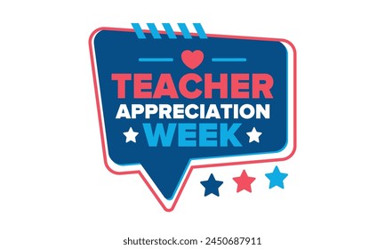 Teacher Appreciation Week in United States. Celebrated annual in May. In honour of teachers who hard work and teach our children. School and education. Student learning concept. Vector illustration