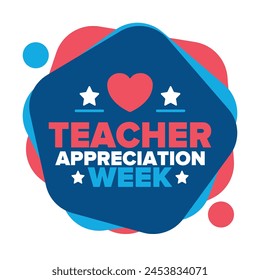 Teacher Appreciation Week in United States. Celebrated annual in May. In honour of teachers who hard work and teach our children. School and education. Student learning concept. Vector illustration