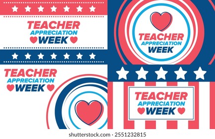 Teacher Appreciation Week in United States. Celebrated annual in May. In honour of teachers who hard work and teach our children. School and education. Student learning concept. Vector illustration