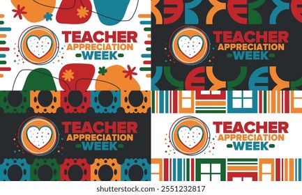 Teacher Appreciation Week in United States. Celebrated annual in May. In honour of teachers who hard work and teach our children. School and education. Student learning concept. Vector illustration