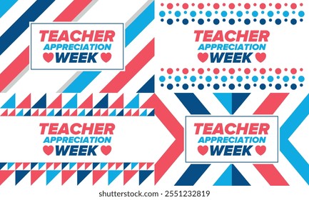 Teacher Appreciation Week in United States. Celebrated annual in May. In honour of teachers who hard work and teach our children. School and education. Student learning concept. Vector illustration