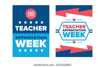 Teacher Appreciation Week in United States. Celebrated annual in May. In honour of teachers who hard work and teach our children. School and education. Student learning concept. Vector illustration