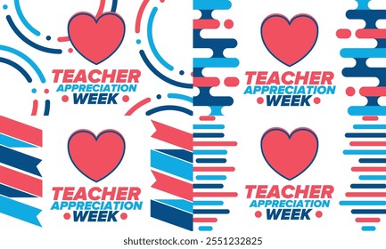 Teacher Appreciation Week in United States. Celebrated annual in May. In honour of teachers who hard work and teach our children. School and education. Student learning concept. Vector illustration