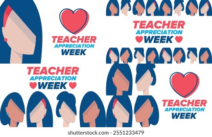 Teacher Appreciation Week in United States. Celebrated annual in May. In honour of teachers who hard work and teach our children. School and education. Student learning concept. Vector illustration