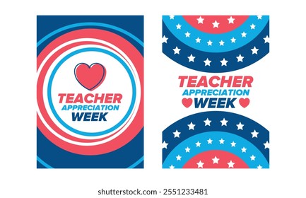 Teacher Appreciation Week in United States. Celebrated annual in May. In honour of teachers who hard work and teach our children. School and education. Student learning concept. Vector illustration