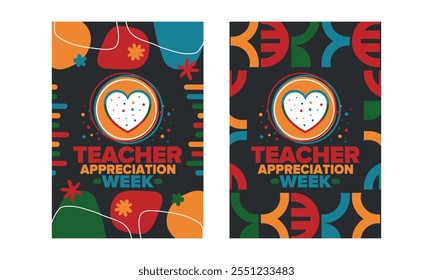 Teacher Appreciation Week in United States. Celebrated annual in May. In honour of teachers who hard work and teach our children. School and education. Student learning concept. Vector illustration